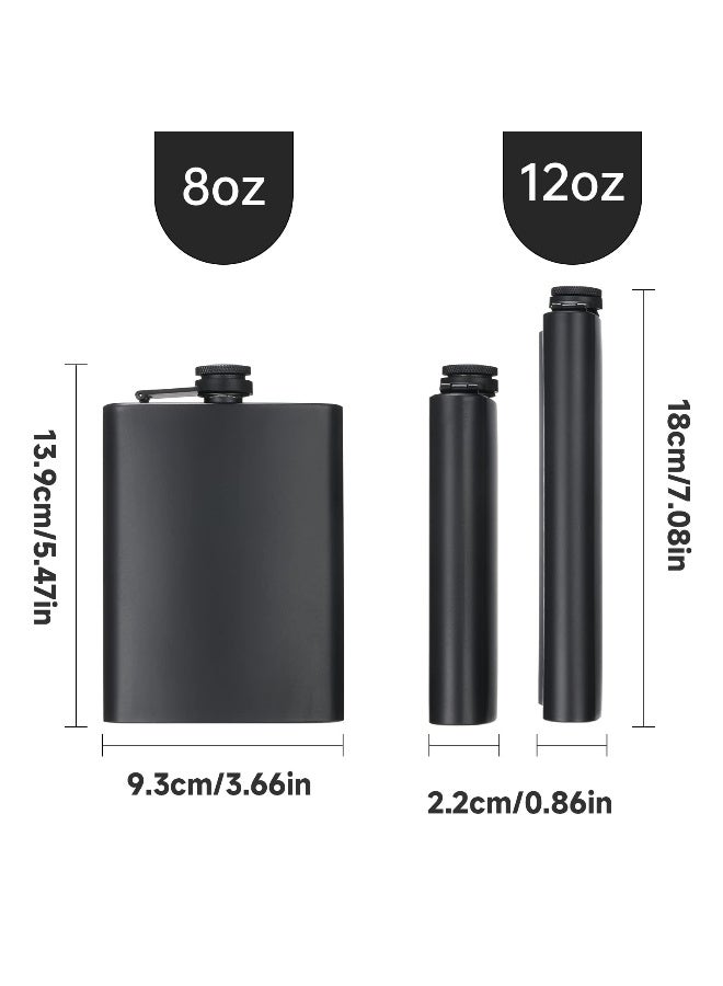 KABUDA 2 Pack Hip Flasks for Liquor, 8 Oz & 12 Oz Stainless Steel Leakproof Thin Flasks with Funnel for Men & Women (Matte Black) - Image 4